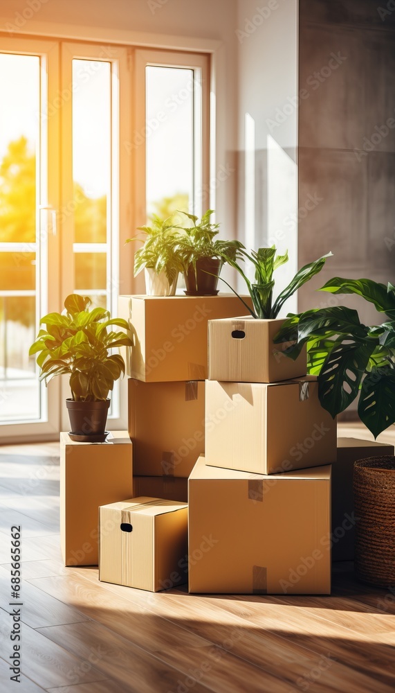 moving into a new home donation concept with stacked cardboard boxes and cat sitting inside moving into a new home donation concept with stacked cardboard boxes and cat sitting inside