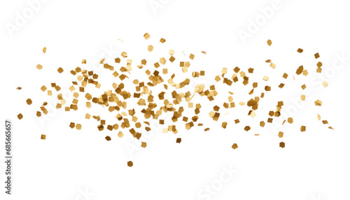 flying gold yellow colorful confetti isolated on transparent background cutout