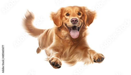 playing golden retriever dog isolated on transparent background cutout