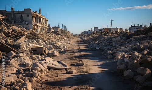 Ruins of a city in the Gaza Strip, depicting the aftermath of conflict and destruction