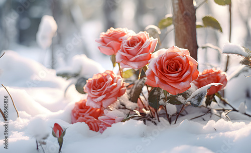 Roses blooming in the snow.