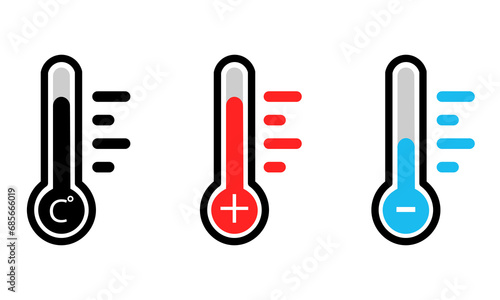 Thermometer icon cold and hot temperature scale cold and hot weather symbol thermometer sign in flat simple style on white isolated background eps10 photo