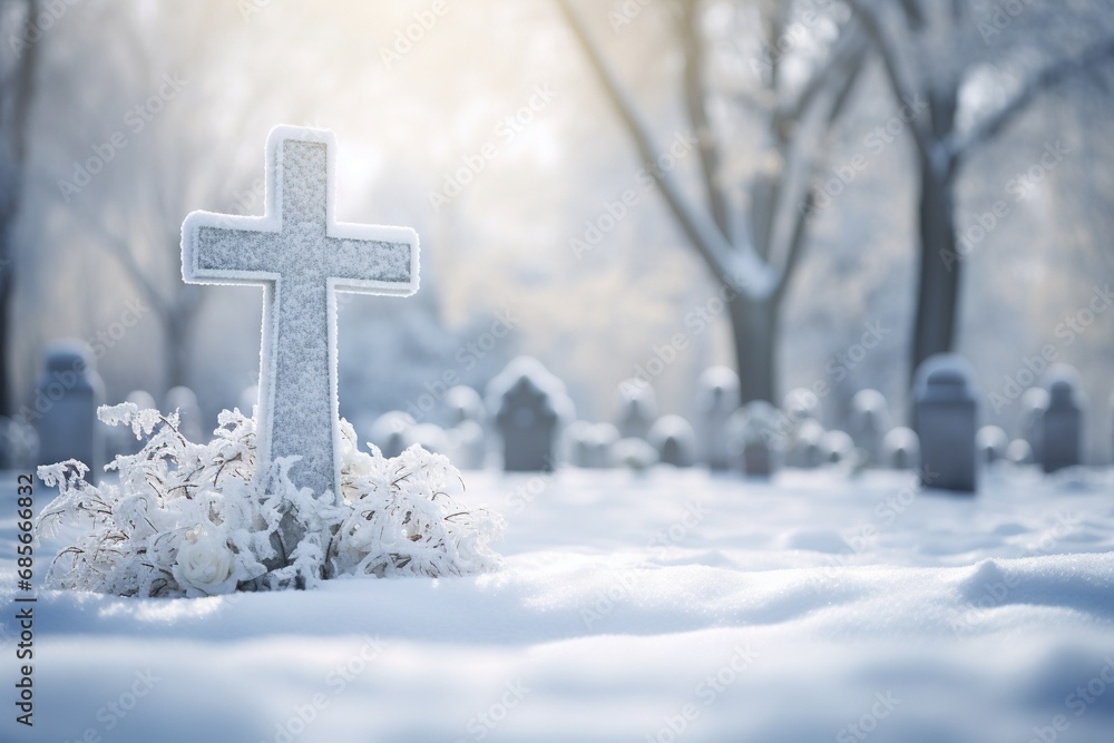 Cross in the winter forest. Christian cross in the snowy forest. Cross in the winter forest. Christian cross in the snowy forest.