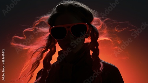 Retro stylish woman in chic eyewear for fashionable dramatic, album cover