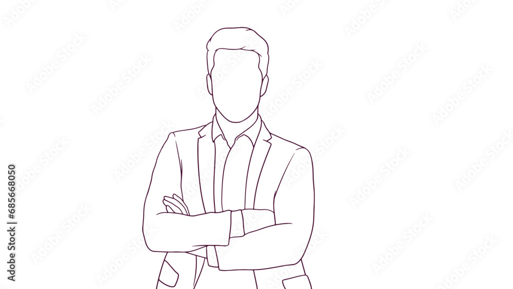 succesfull businessman with crossed arms, hand drawn style vector illustration