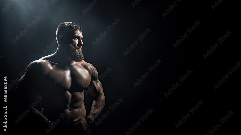 MMA fighter, muscular athletic man. Boxer and athlete on dark black background. MMA fighter, muscular athletic man. Boxer and athlete on dark black background.