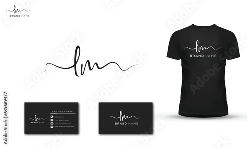vector lm initial handwriting logo with business card with t shirt design