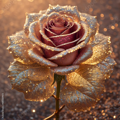 rose blossom with golden glitter 