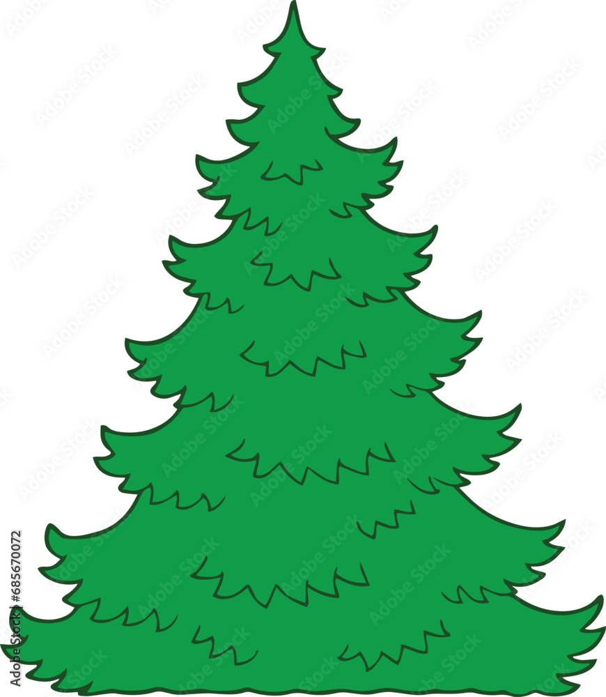 Fototapeta premium Christmas tree green icon in trendy farmhouse style. Happy New Year Watercolor. Vector illustration of pine silhouette design decor, beautiful, plant, modern line art style holiday cover greeting pine