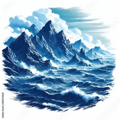 abstract blue background with waves on white