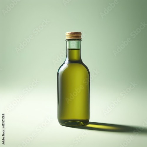 bottle of olive oil isolated on green background