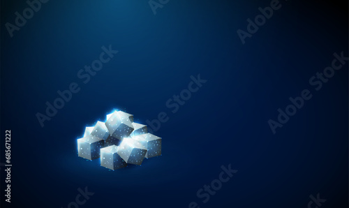 Abstract heap of white cubes of sugar. Sugar sweetener. Low poly style