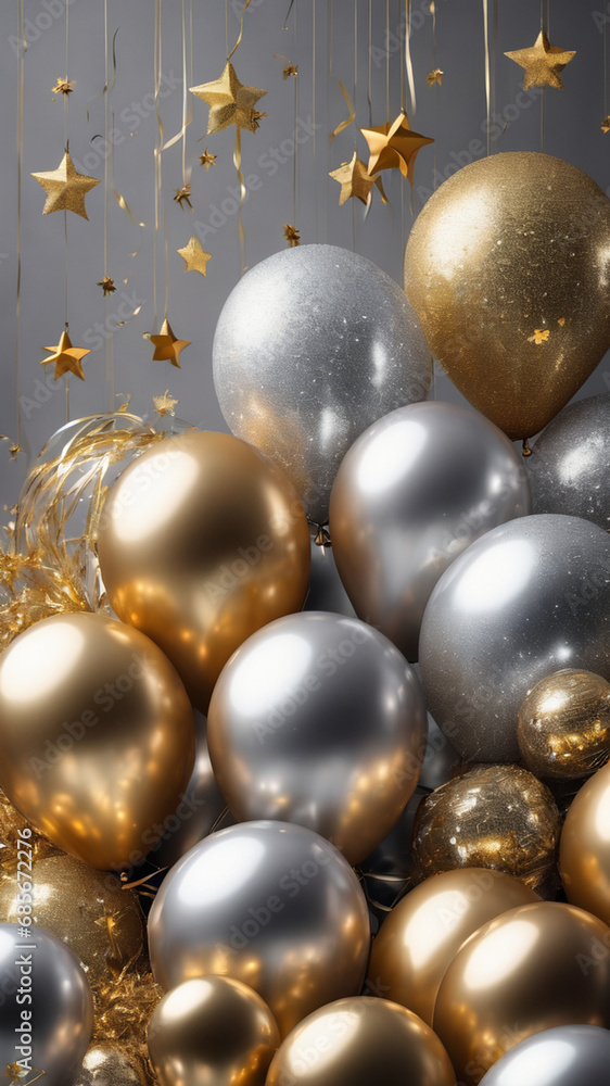 pattern, New Year decoration, happy new year, balloons, realistic, eve, champagne, silver, gold, blank space, write, glitter, luxury, design, ano novo, beautiful, december, january, Generative AI pattern, New Year decoration, happy new year, balloons, realistic, eve, champagne, silver, gold, blank space, write, glitter, luxury, design, ano novo, beautiful, december, january, Generative AI