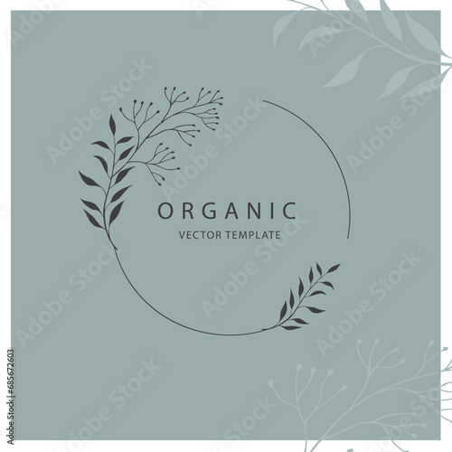 Elegant frame with silhouettes of branch and leaves for logo for wedding design, invitation design, for print, cover or wallpaper.