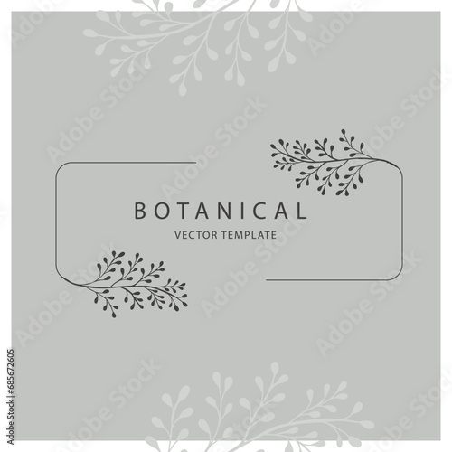 Elegant frame with silhouettes of branch and leaves for logo for wedding design, invitation design, for print, cover or wallpaper.