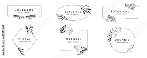 Elegant frames with silhouettes of branch and leaves for logo for wedding design, invitation design, for print, cover or wallpaper.