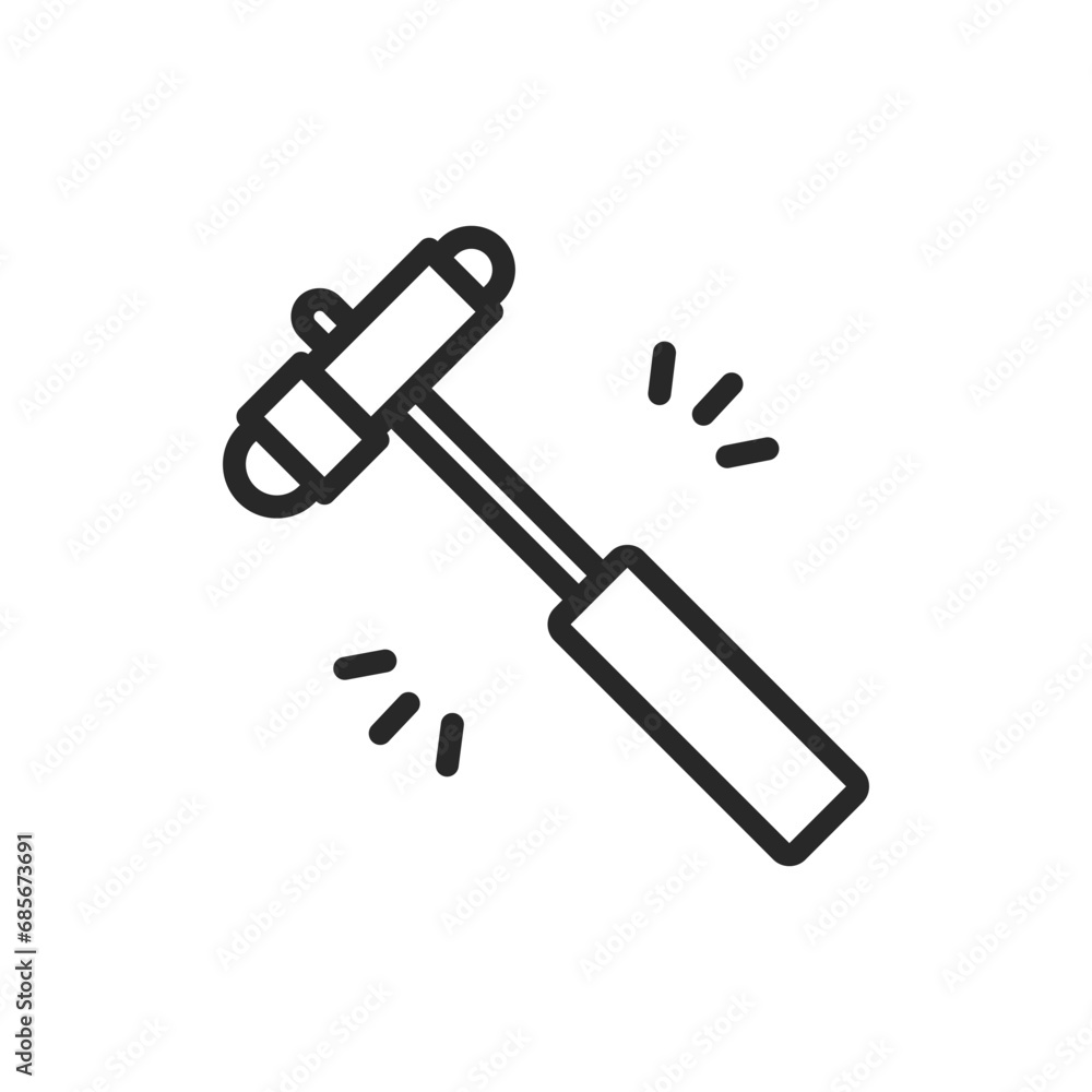 Reflex Hammer Icon. Thin Line Illustration for Medical Use, Depicting Neurological Examination Tool for Reflex Testing. Isolated Outline Vector Sign.