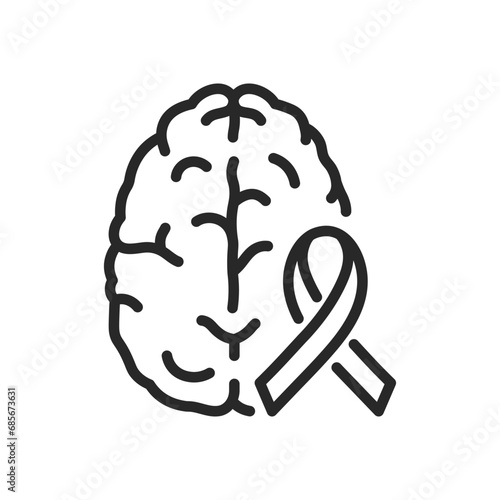 Parkinson's Brain Icon. Thin Linear Symbol for Neurological Health and Advocacy. Isolated Outline Vector Sign.