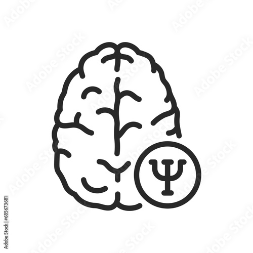Psychiatry Brain Icon. Thin Linear Illustration for Mental Health, Neurological Functions, and Cognitive Therapy Concepts. Isolated Outline Vector Sign.