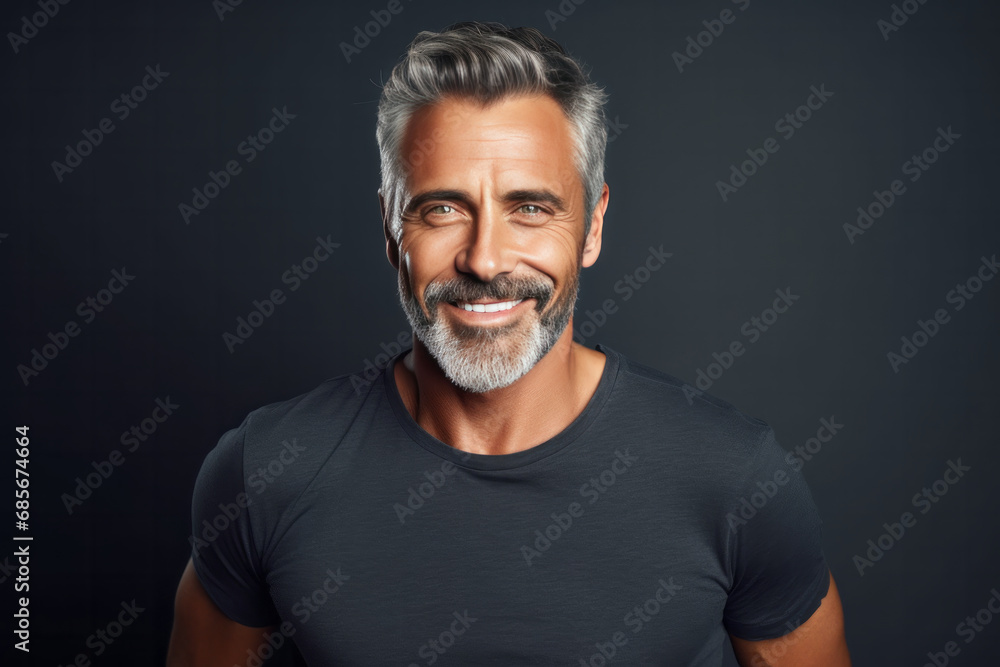 Handsome middle-aged man with grey hair and beard. Handsome middle-aged man with grey hair and beard.