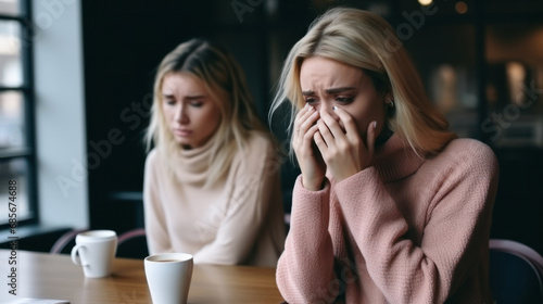 Friends at the bar, she is giving her bad news