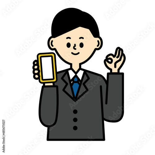 ビジネスパーソン　スマートフォン　OK スーツ　男性　イラスト　仕事	