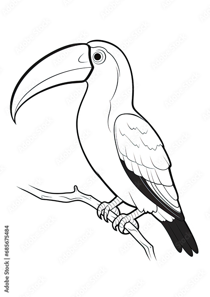 Fototapeta premium Cartoon Bird Coloring Page isolated on white
