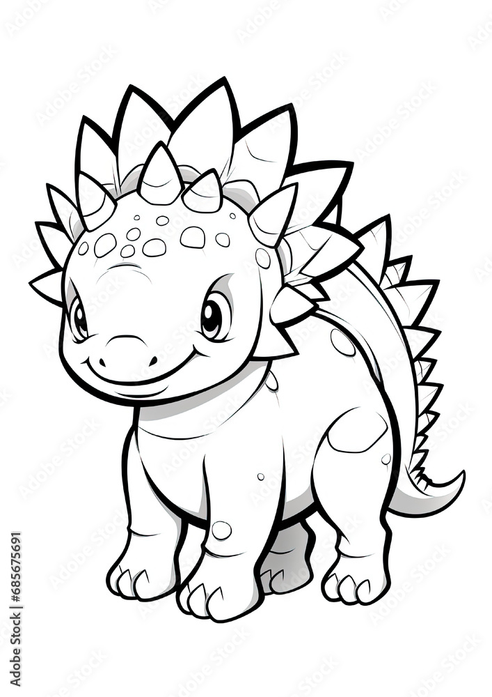 Cartoon Dinosaur Coloring Page isolated on white Cartoon Dinosaur Coloring Page isolated on white
