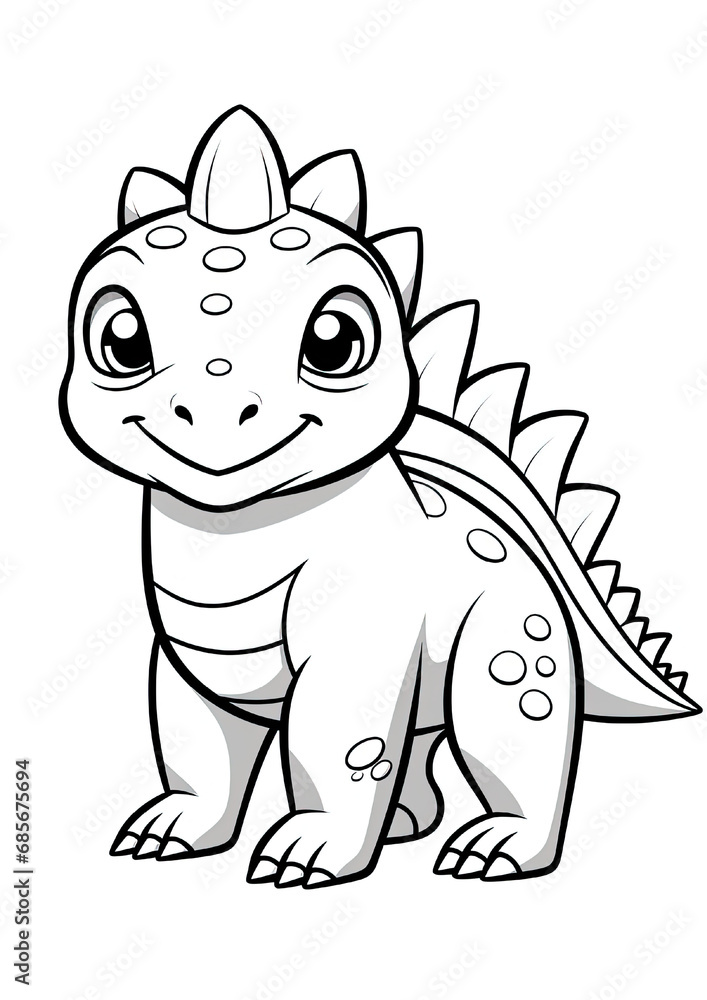 Cartoon Dinosaur Coloring Page isolated on white Cartoon Dinosaur Coloring Page isolated on white