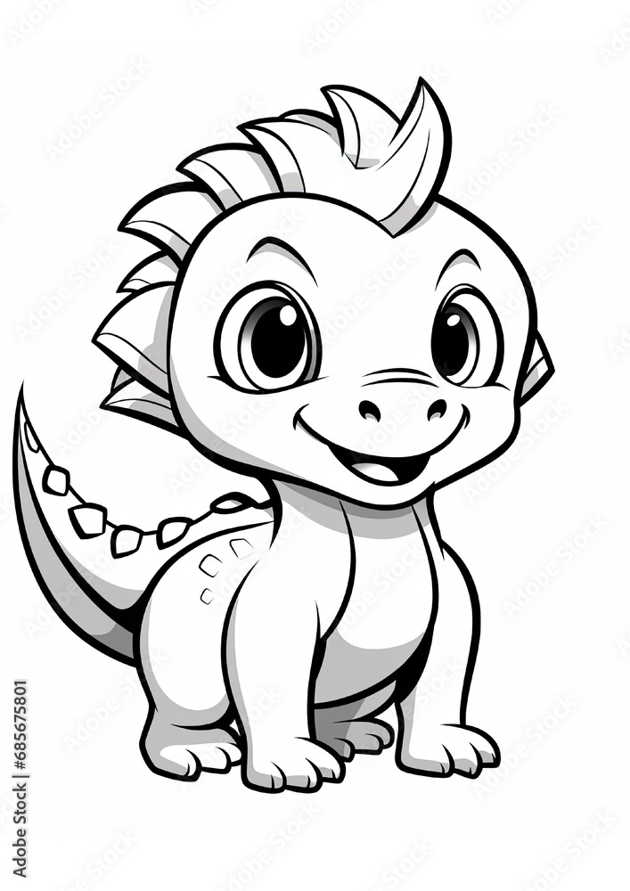 Cartoon Dinosaur Coloring Page isolated on white Cartoon Dinosaur Coloring Page isolated on white