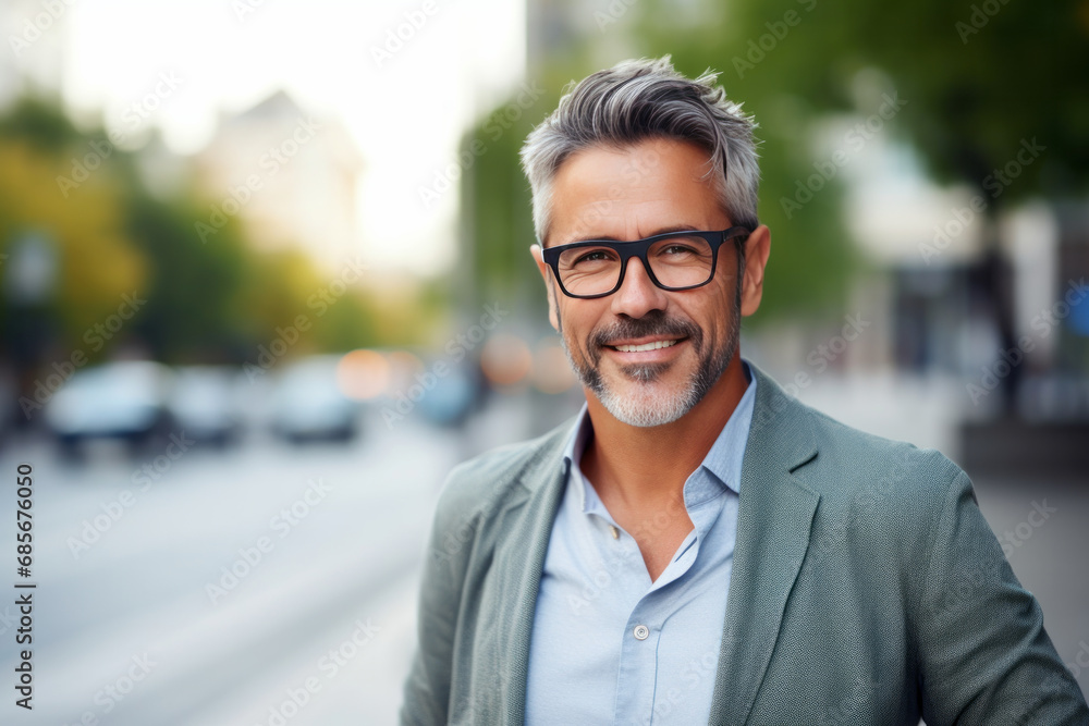 Obraz premium Portrait of a handsome middle-aged man in a city street