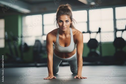 fitness, sport, training, gym and lifestyle concept - smiling young woman in gym photo