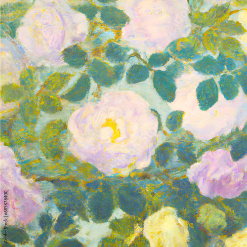 Vintage Lavender and Yellow Roses Wallpaper, Lavender Rose Pattern, Lavender Floral Illustration