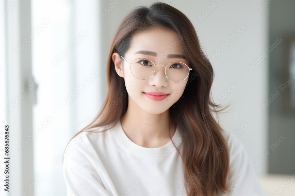 beauty asian woman wear eyeglasses in the living room beauty asian woman wear eyeglasses in the living room