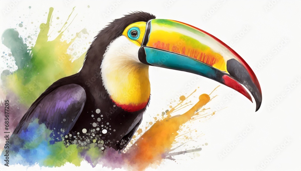 Fototapeta premium toucan bird on a white background with color splash 