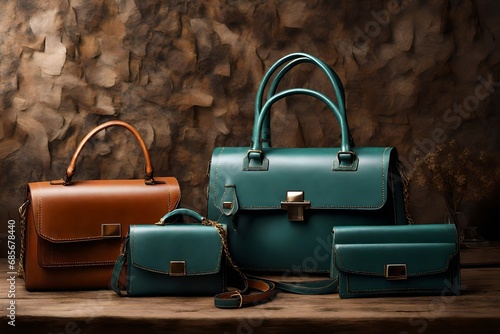 handbags on table leather purse photo