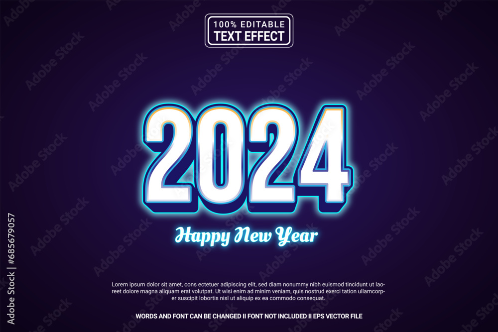 Editable text effect 2024 Happy new year 3d cartoon template style modren premium vector Editable text effect 2024 Happy new year 3d cartoon template style modren premium vector