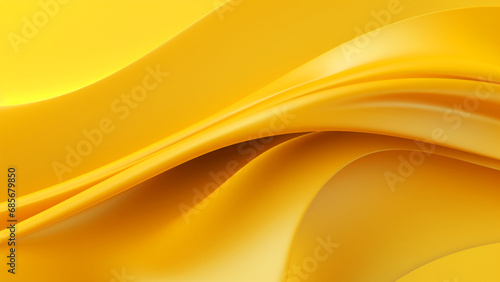 Abstract satin yellow waves design with smooth curves and soft shadows on clean modern background. Fluid gradient motion of dynamic lines on minimal backdrop