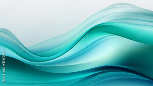 Abstract transparent teal waves design with smooth curves and soft shadows on clean modern background. Fluid gradient motion of dynamic lines on minimal backdrop