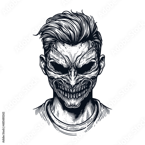 man with a creepy face and crazy smile sketch