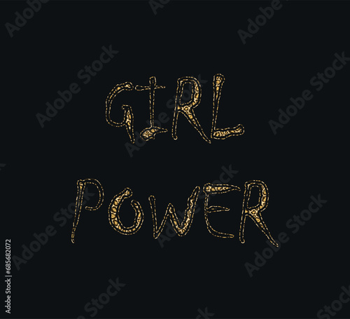 decorative girl power text with leopard texture, typography on black background