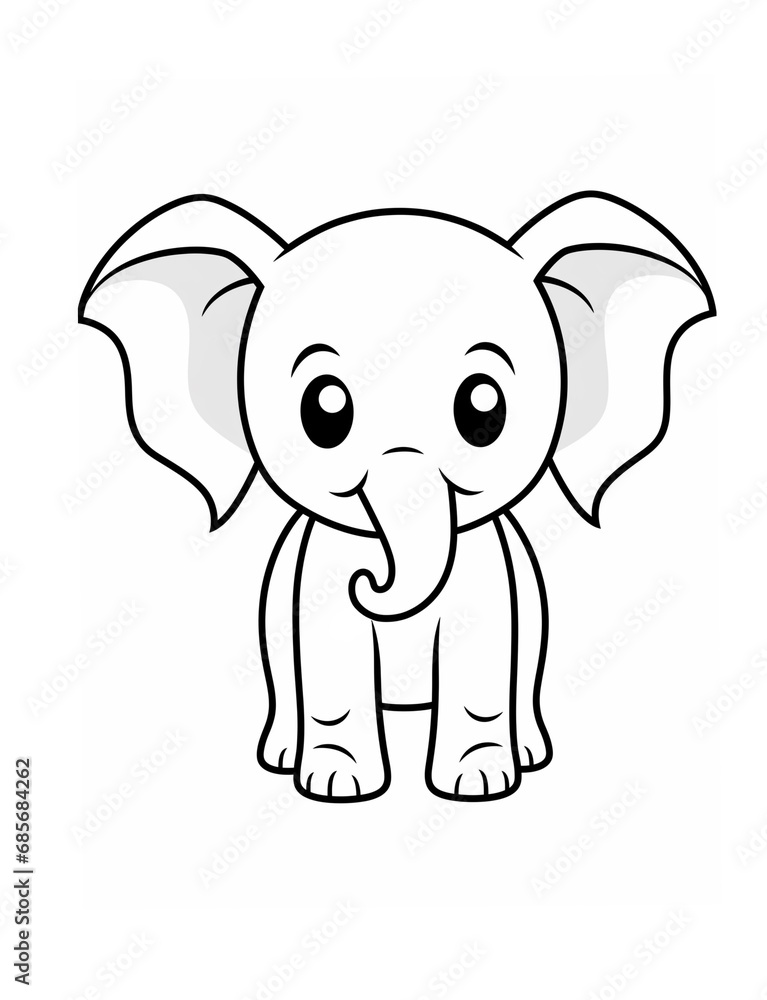 Obraz premium Cute Kawaii Elephant Coloring Page, Kawaii animals