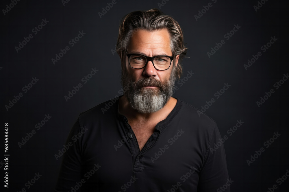 Portrait of a handsome mature man with grey hair and beard wearing glasses. Portrait of a handsome mature man with grey hair and beard wearing glasses.