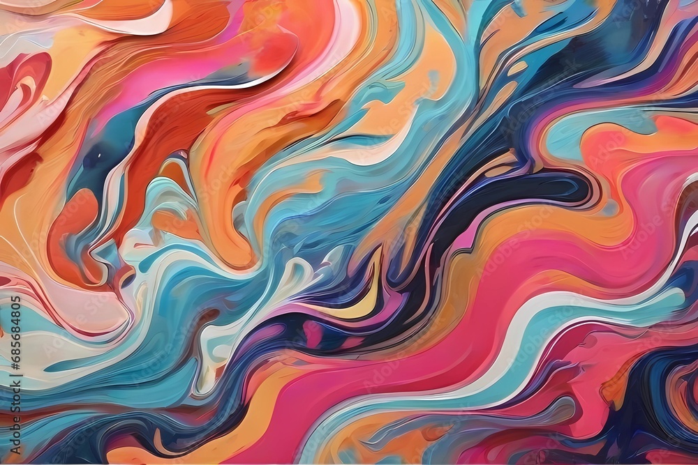 Chromatic Whirlwind: Mesmerizing Abstract Background with Vibrant Hues, a Masterpiece of Marbling Patterns