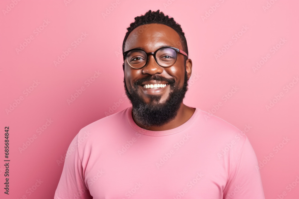 Portrait of a happy young african american man with glasses against pink background Portrait of a happy young african american man with glasses against pink background
