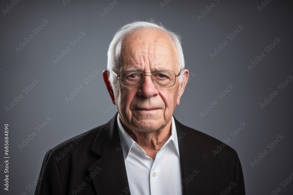 Portrait of a senior man with glasses on a gray background. Portrait of a senior man with glasses on a gray background.