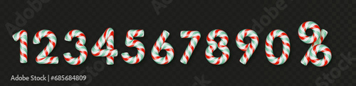 Christmas candy cane numbers with bright red, green and white stripes