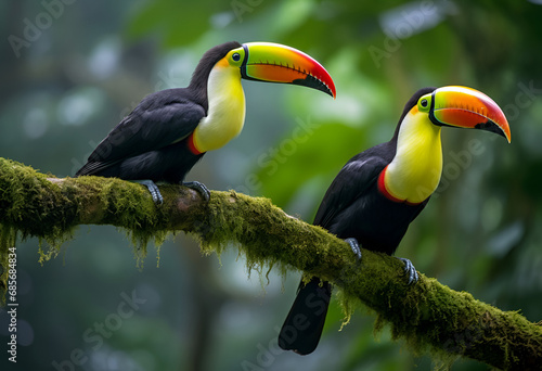 Two toucan tropical bird sitting on a tree © kdcreativeaivisions