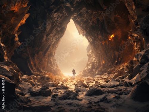 Cave of Wonders: Solitary Figure in a Mystical Icy Grotto