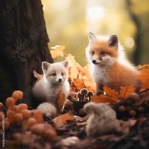 Foxes In Autumn Art Print © Pawe